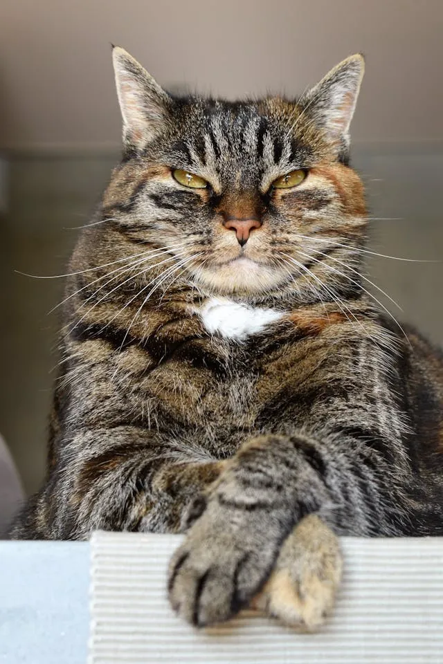 Ontevreden kat met gefronste blik